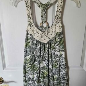 Self Esteem Green and White Paisley Tank Top